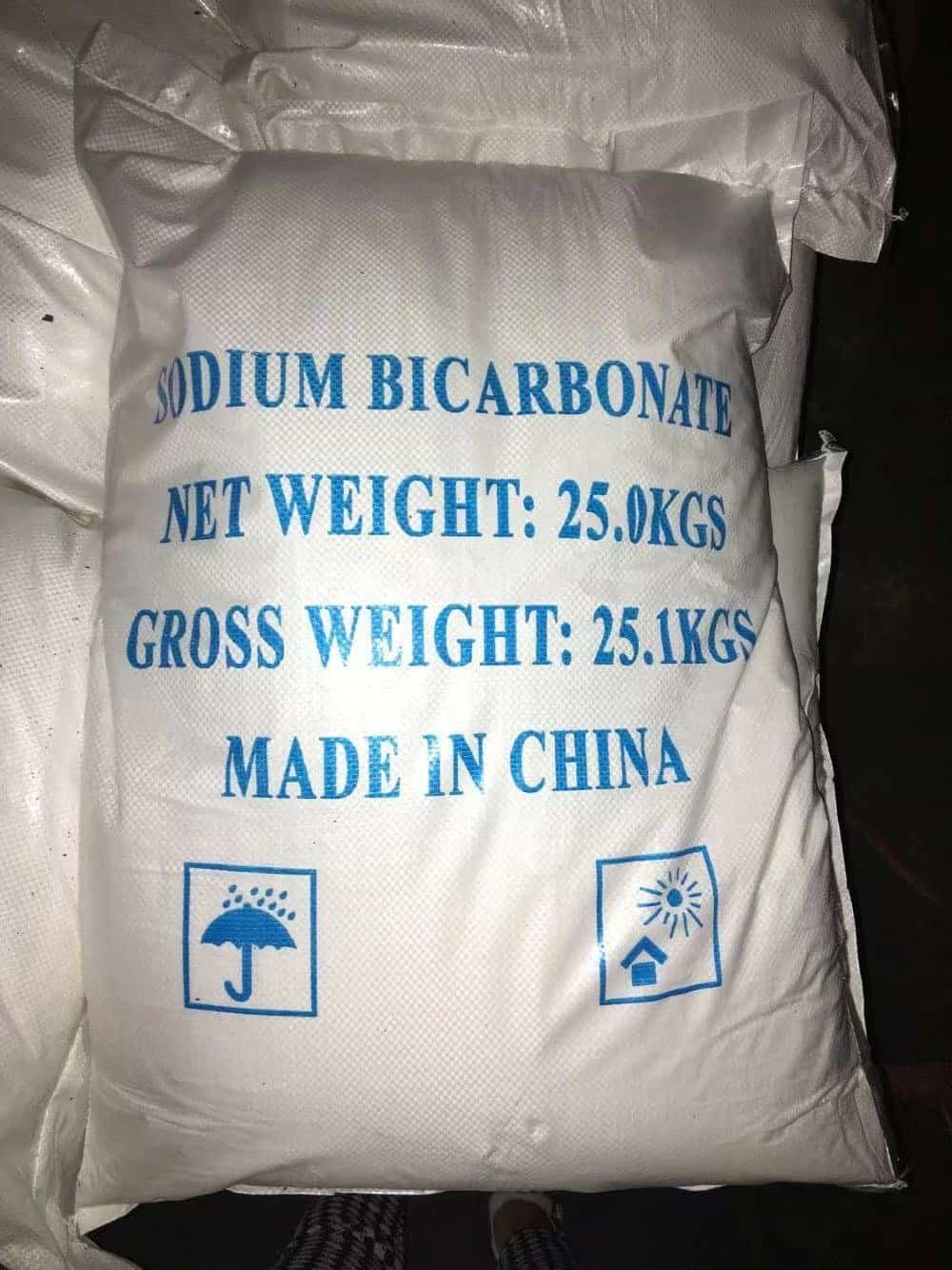 Sodium bicarbonate sack marked net weight 25 kilograms