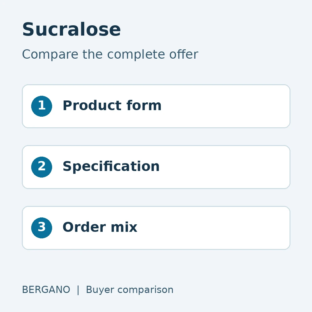Sucralose purchasing comparison: product form, specification and order mix